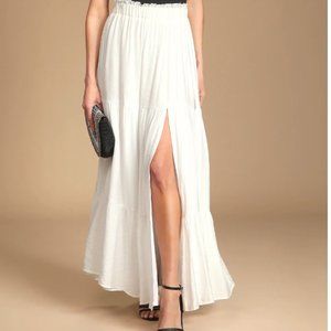 NWT Lulus Ivory Tiered Maxi Skirt